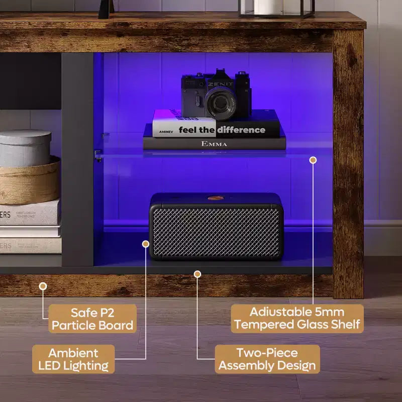 Meuble TV 71 Bestier, meuble de divertissement moderne pour téléviseurs jusqu'à 75 pouces avec éclairage LED, table console TV avec étagères de rangement pour salon