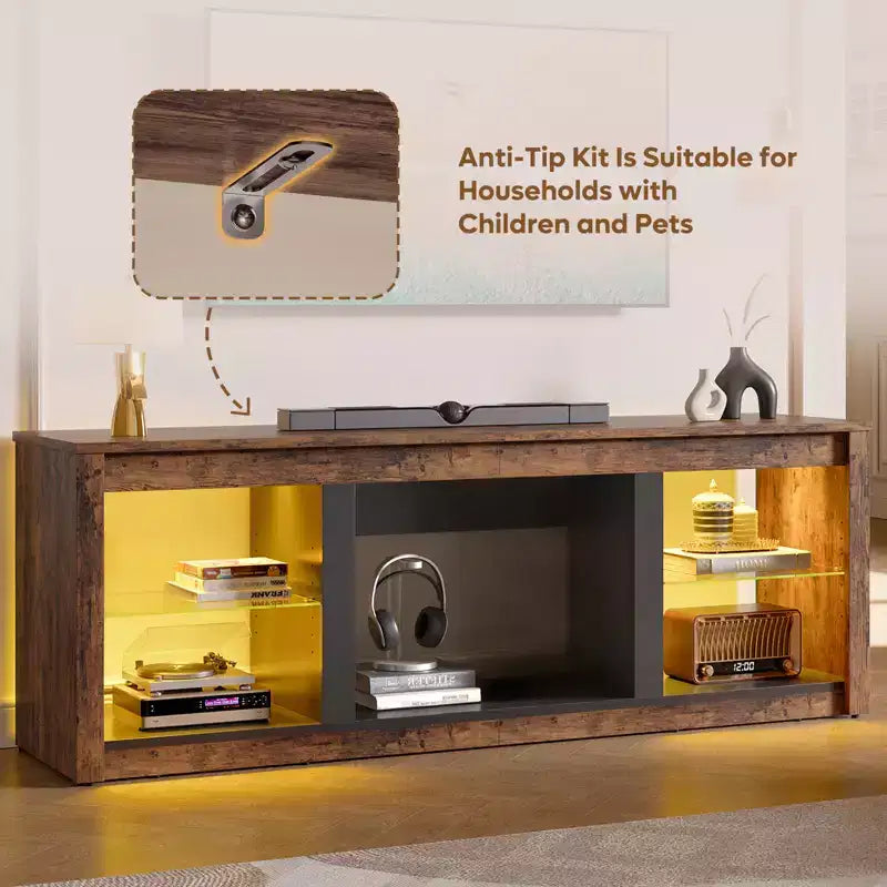Meuble TV 71 Bestier, meuble de divertissement moderne pour téléviseurs jusqu'à 75 pouces avec éclairage LED, table console TV avec étagères de rangement pour salon