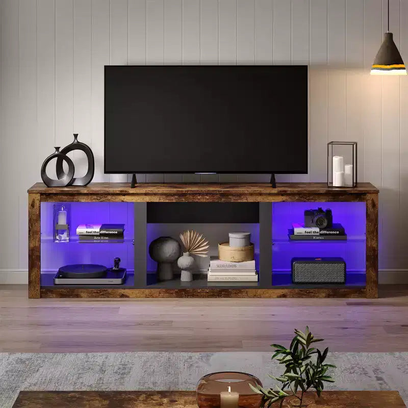 Meuble TV 71 Bestier, meuble de divertissement moderne pour téléviseurs jusqu'à 75 pouces avec éclairage LED, table console TV avec étagères de rangement pour salon
