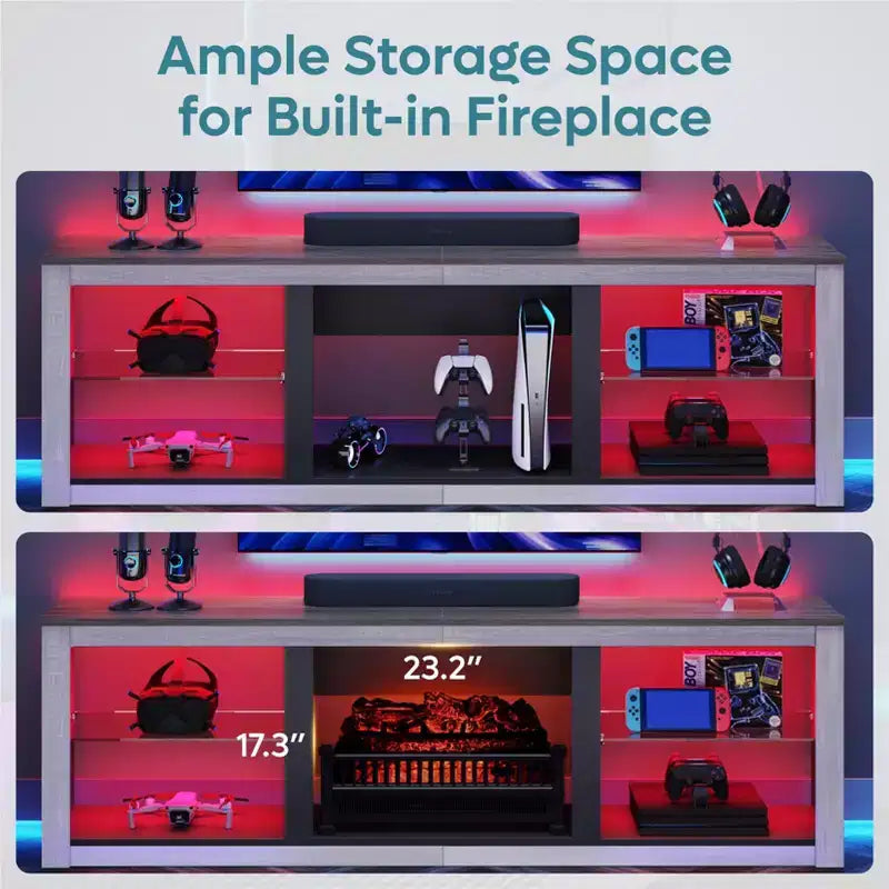 Meuble TV 71 Bestier, meuble de divertissement moderne pour téléviseurs jusqu'à 75 pouces avec éclairage LED, table console TV avec étagères de rangement pour salon