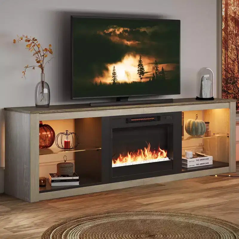 Meuble TV 71 Bestier, meuble de divertissement moderne pour téléviseurs jusqu'à 75 pouces avec éclairage LED, table console TV avec étagères de rangement pour salon