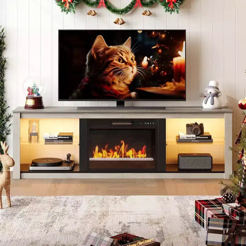 Meuble TV 71 Bestier, meuble de divertissement moderne pour téléviseurs jusqu'à 75 pouces avec éclairage LED, table console TV avec étagères de rangement pour salon