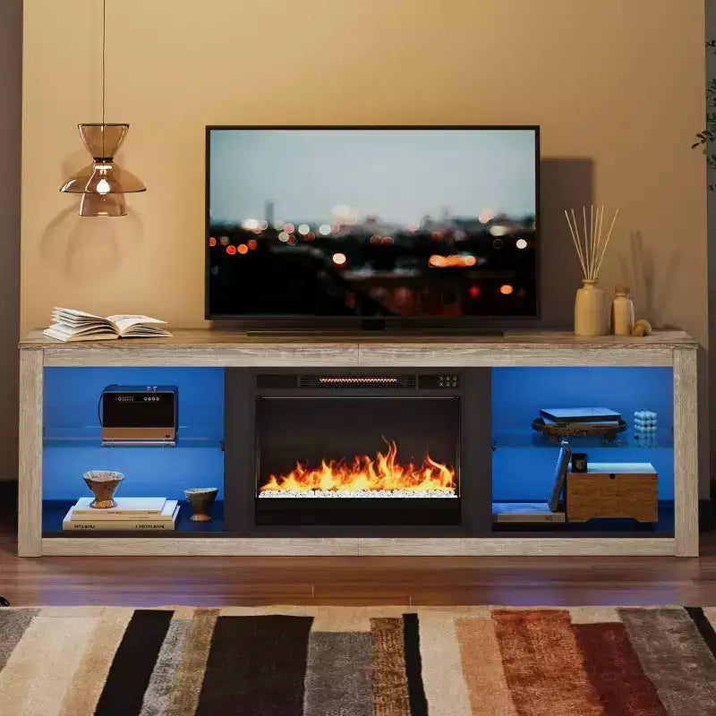 Meuble TV 71 Bestier, meuble de divertissement moderne pour téléviseurs jusqu'à 75 pouces avec éclairage LED, table console TV avec étagères de rangement pour salon