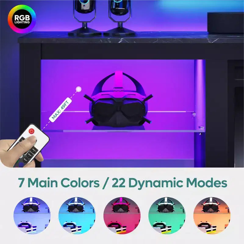 Meuble TV 71 Bestier, meuble de divertissement moderne pour téléviseurs jusqu'à 75 pouces avec éclairage LED, table console TV avec étagères de rangement pour salon