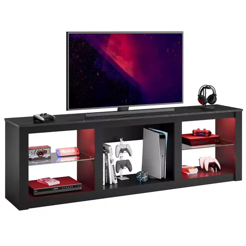 Meuble TV 71 Bestier, meuble de divertissement moderne pour téléviseurs jusqu'à 75 pouces avec éclairage LED, table console TV avec étagères de rangement pour salon