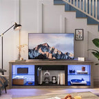 Meuble TV 71 Bestier, meuble de divertissement moderne pour téléviseurs jusqu'à 75 pouces avec éclairage LED, table console TV avec étagères de rangement pour salon