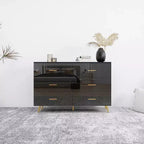 Okak 6-Drawer Dresser with High Glossy Surface,Modern Black&Gold Chest of Drawers,Stylish Storage Dresser for Bedroom,Living Room,Entryway