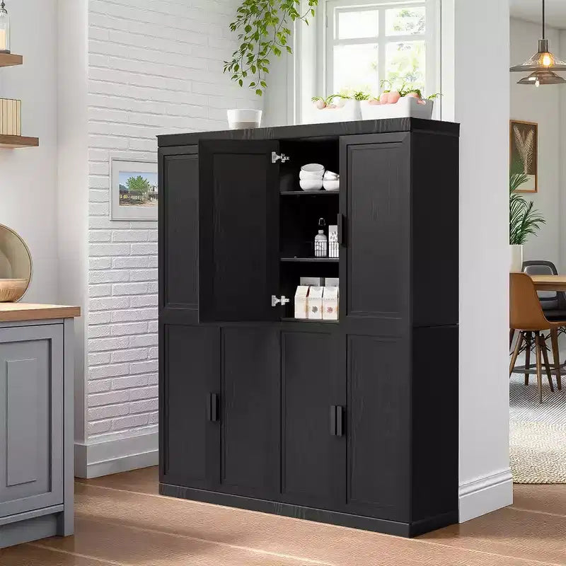 72 High Black Wood Grain Decorative Storage Cabinet with Sufficient Space for 12 Shelves