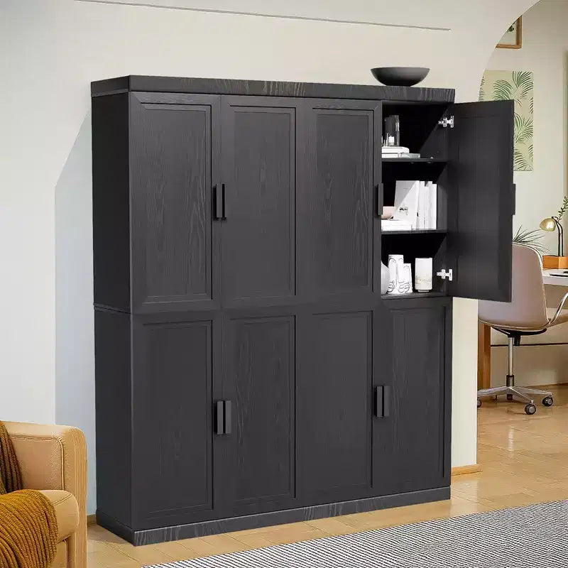 Meuble de rangement décoratif de 72 po à grain de bois noir avec suffisamment d'espace pour 12 tablettes