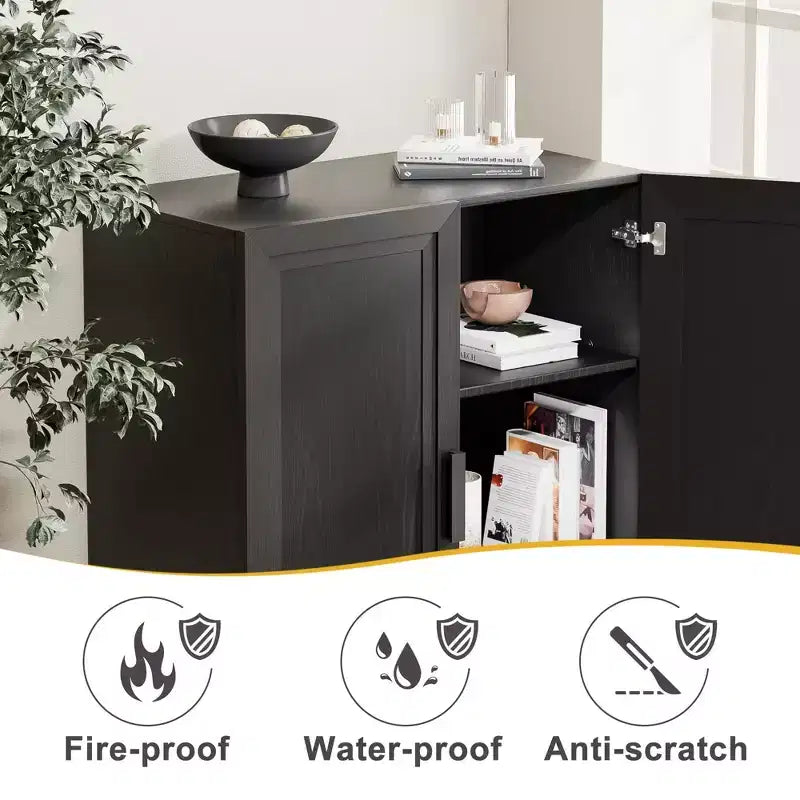 Meuble de rangement décoratif de 72 po à grain de bois noir avec suffisamment d'espace pour 12 tablettes
