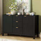 Meuble d'entrée avec motif ondulé, étagères réglables, 3 tiroirs et portes à fermeture douce, console de rangement avec poignées métalliques, adapté à la maison
