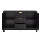 Meuble d'entrée avec motif ondulé, étagères réglables, 3 tiroirs et portes à fermeture douce, console de rangement avec poignées métalliques, adapté à la maison
