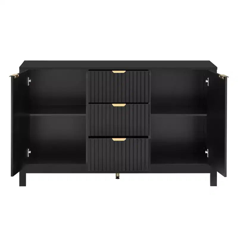 Meuble d'entrée avec motif ondulé, étagères réglables, 3 tiroirs et portes à fermeture douce, console de rangement avec poignées métalliques, adapté à la maison