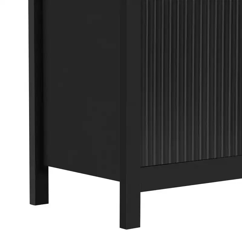 Meuble d'entrée avec motif ondulé, étagères réglables, 3 tiroirs et portes à fermeture douce, console de rangement avec poignées métalliques, adapté à la maison