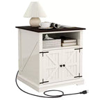 MUUEGM 24 Table d'appoint de ferme | Table de chevet rustique en bois avec station de recharge et porte de grange