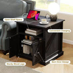 MUUEGM 24 Table d'appoint de ferme | Table de chevet rustique en bois avec station de recharge et porte de grange