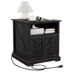 MUUEGM 24 Table d'appoint de ferme | Table de chevet rustique en bois avec station de recharge et porte de grange