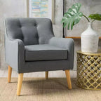 Okak Modern Mid-Century Accent Chairs for Bedroom, Tufted Fabric Accent Chair with Solid Wood Legs for Living Room