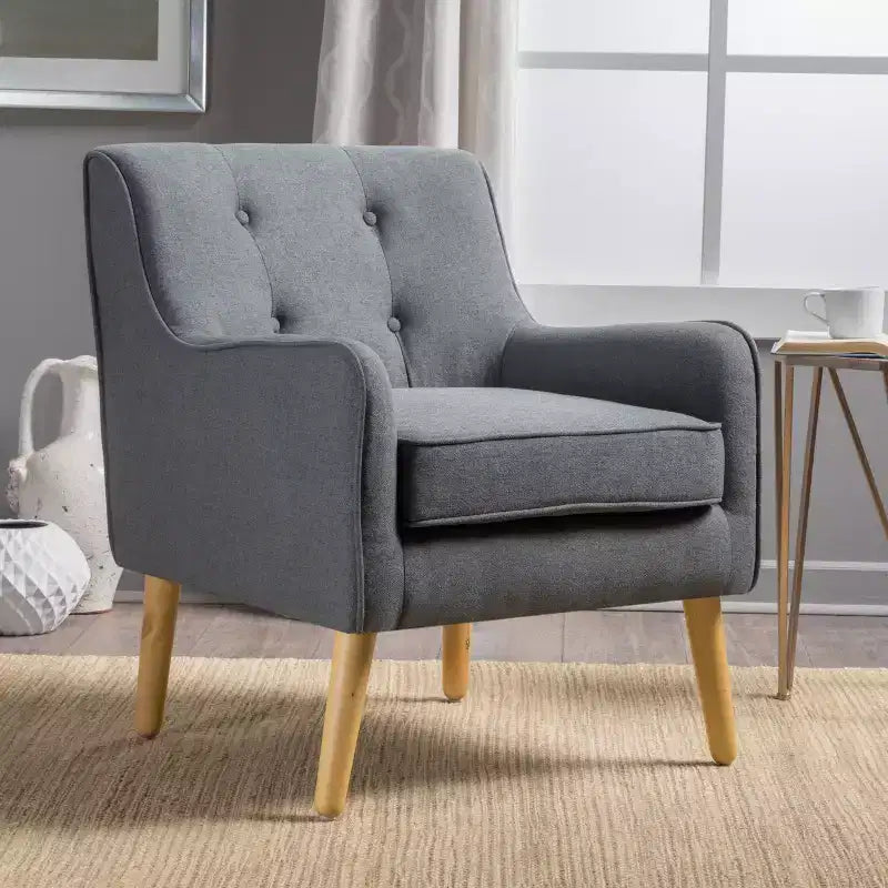 Fauteuils d'appoint modernes Okak du milieu du siècle pour chambre à coucher, fauteuil d'appoint en tissu capitonné avec pieds en bois massif pour salon