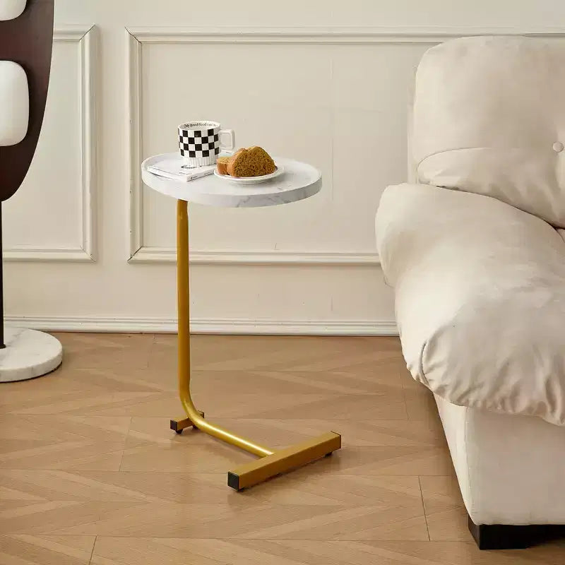 MAYEERTY Table d'appoint en C blanche, petite table de canapé pour salon et chambre à coucher