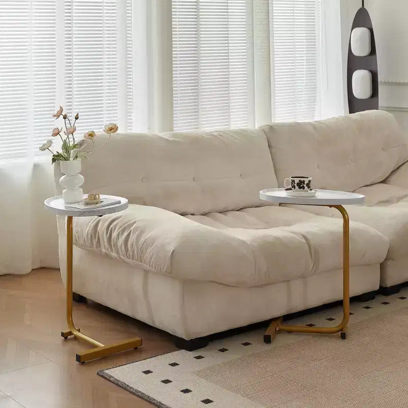 MAYEERTY Table d'appoint en C blanche, petite table de canapé pour salon et chambre à coucher