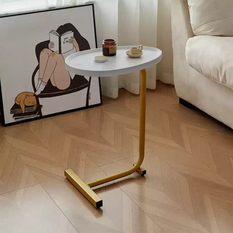 MAYEERTY Table d'appoint en C blanche, petite table de canapé pour salon et chambre à coucher