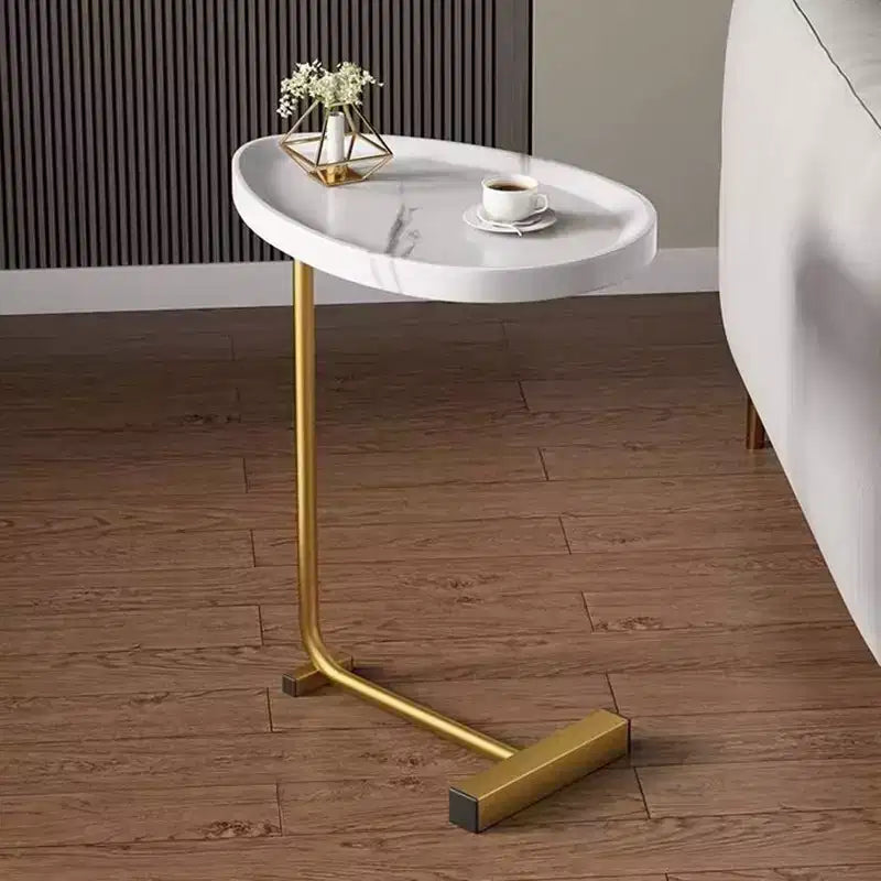 MAYEERTY Table d'appoint en C blanche, petite table de canapé pour salon et chambre à coucher