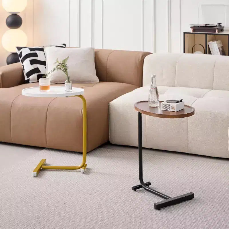 MAYEERTY Table d'appoint en C blanche, petite table de canapé pour salon et chambre à coucher