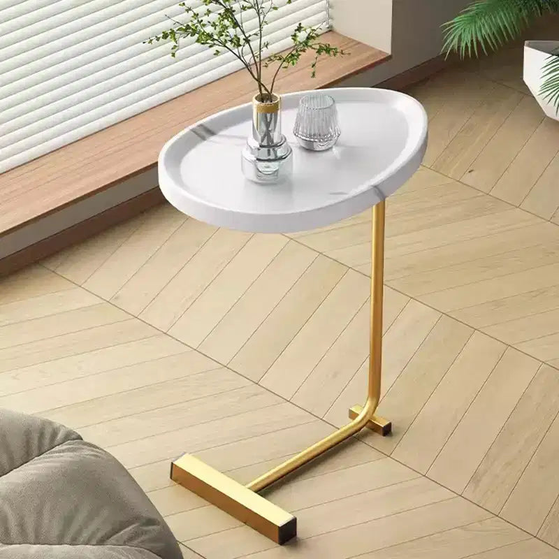 MAYEERTY Table d'appoint en C blanche, petite table de canapé pour salon et chambre à coucher