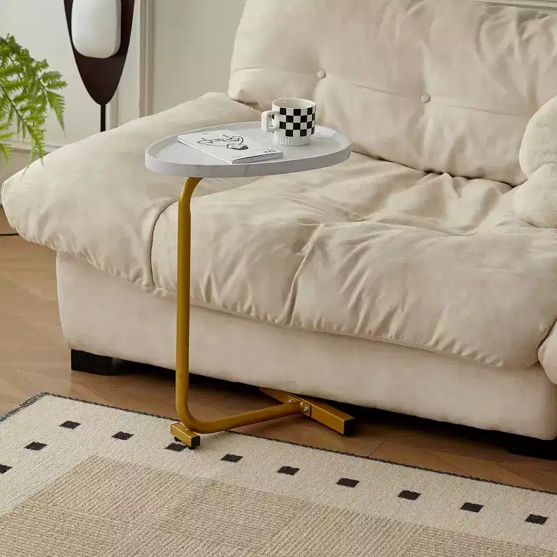 MAYEERTY Table d'appoint en C blanche, petite table de canapé pour salon et chambre à coucher