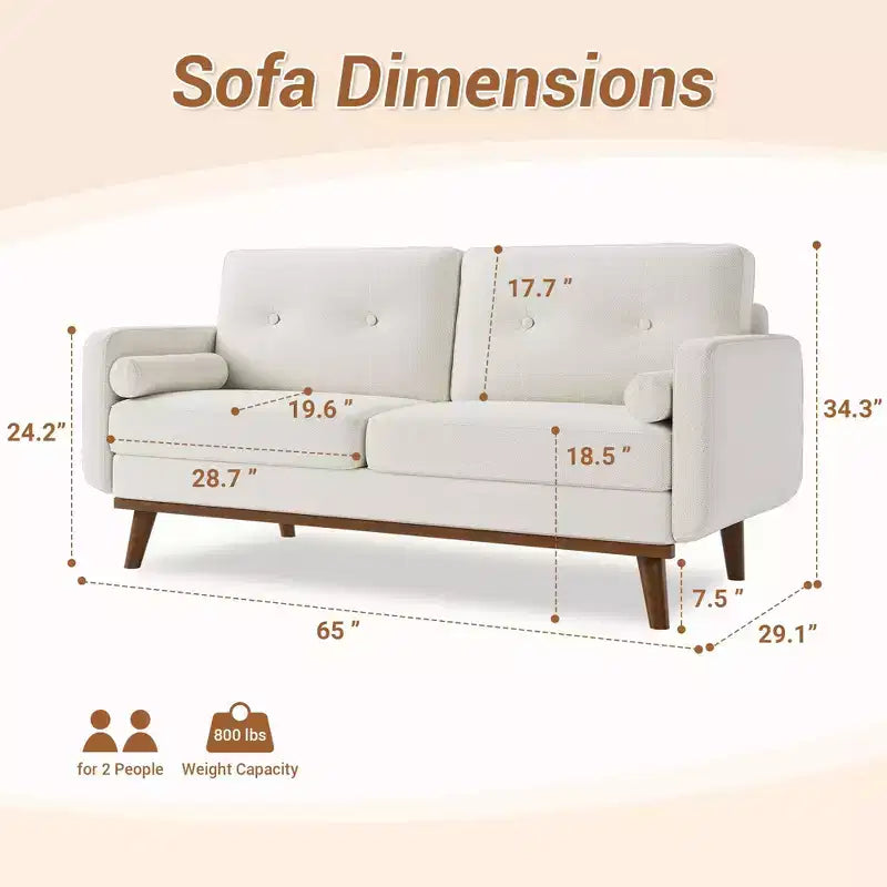 Canapé 2 places 65", canapé moderne du milieu du siècle, canapé douillet, canapé 2 places, canapé rembourré en lin, pour chambre à coucher ou petit espace
