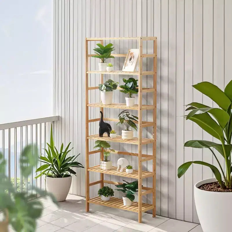 VEVOR Étagère 6 Niveaux en Bambou, Bibliothèque Ouverte en Bois, Organisateur de Rangement, Support de Fleurs sur Pied, Bibliothèque Multifonctionnelle, Naturel