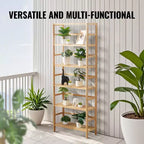 VEVOR Étagère 6 Niveaux en Bambou, Bibliothèque Ouverte en Bois, Organisateur de Rangement, Support de Fleurs sur Pied, Bibliothèque Multifonctionnelle, Naturel