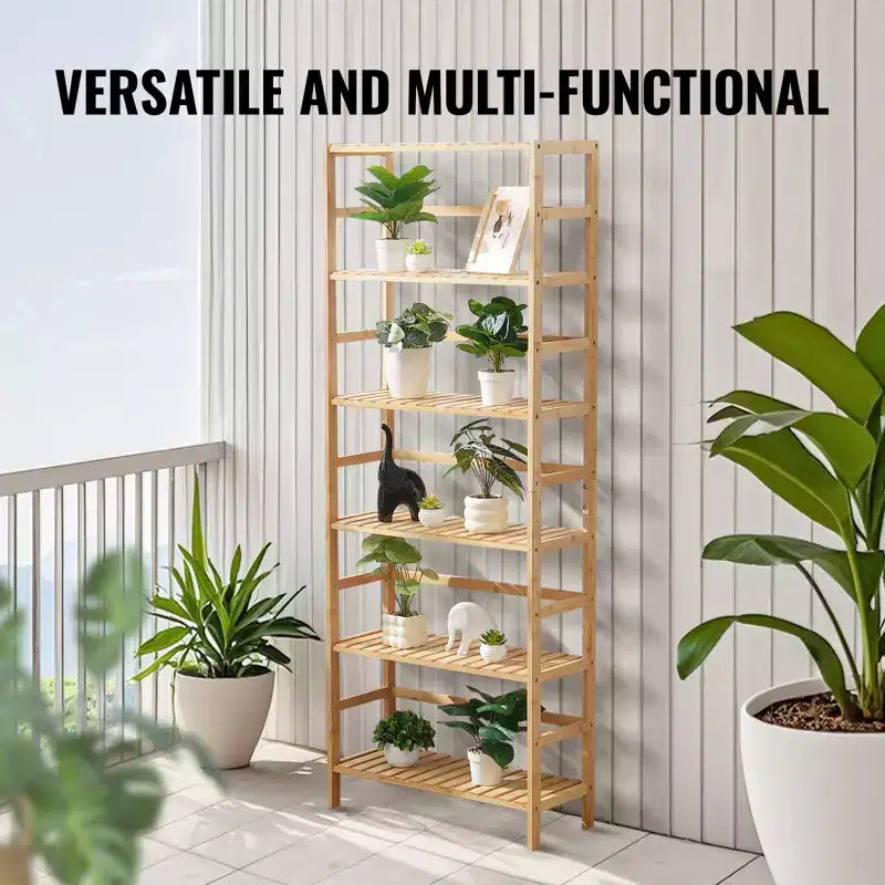 VEVOR Étagère 6 Niveaux en Bambou, Bibliothèque Ouverte en Bois, Organisateur de Rangement, Support de Fleurs sur Pied, Bibliothèque Multifonctionnelle, Naturel