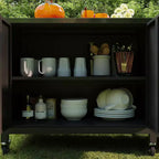 Famapy Tables à Manger d'Extérieur, Table de Barbecue avec Armoire de Rangement, Chariot de Bar en Acier Noir, Table de Cuisine