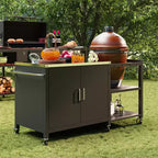 Famapy Tables à Manger d'Extérieur, Table de Barbecue avec Armoire de Rangement, Chariot de Bar en Acier Noir, Table de Cuisine