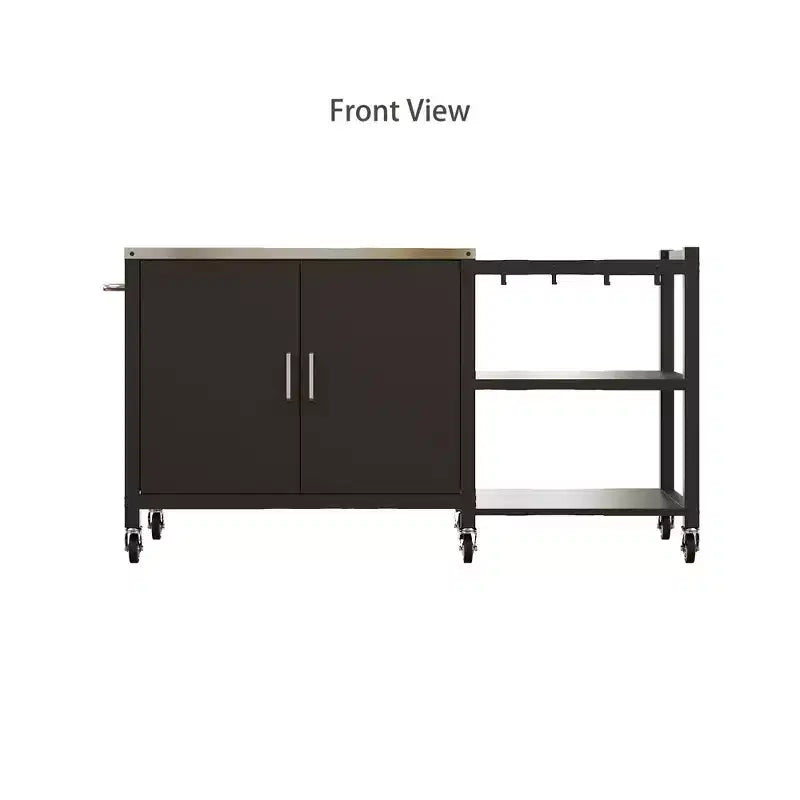 Famapy Tables à Manger d'Extérieur, Table de Barbecue avec Armoire de Rangement, Chariot de Bar en Acier Noir, Table de Cuisine