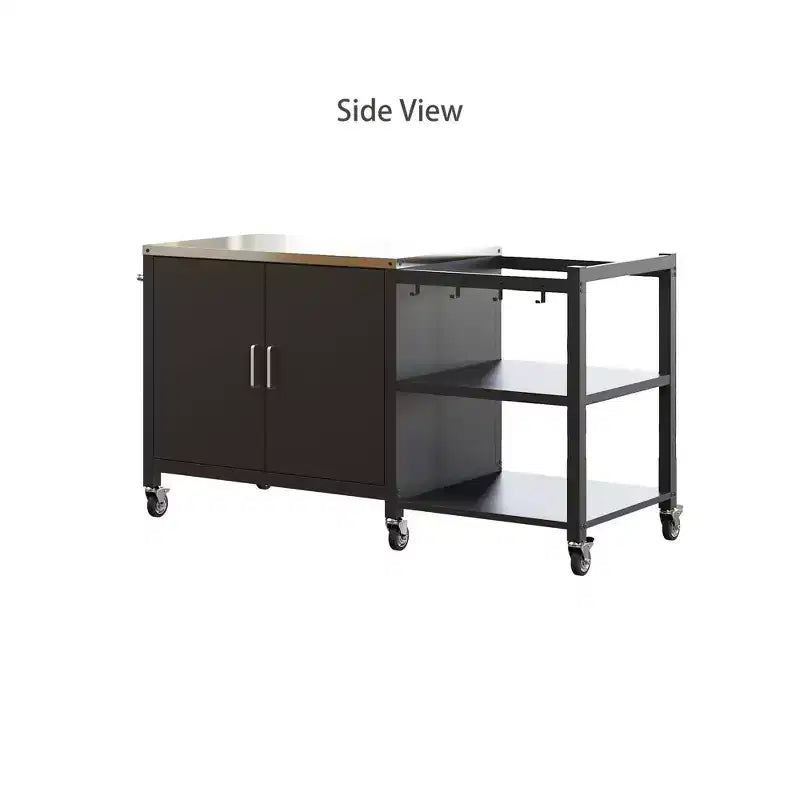 Famapy Tables à Manger d'Extérieur, Table de Barbecue avec Armoire de Rangement, Chariot de Bar en Acier Noir, Table de Cuisine