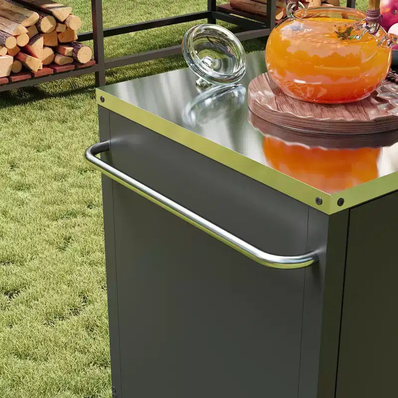 Famapy Tables à Manger d'Extérieur, Table de Barbecue avec Armoire de Rangement, Chariot de Bar en Acier Noir, Table de Cuisine