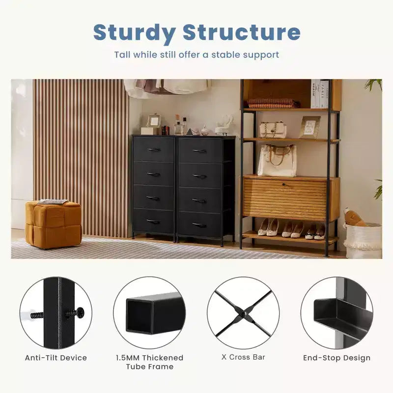 Commode à tiroirs, cadre métallique et plateau en bois
