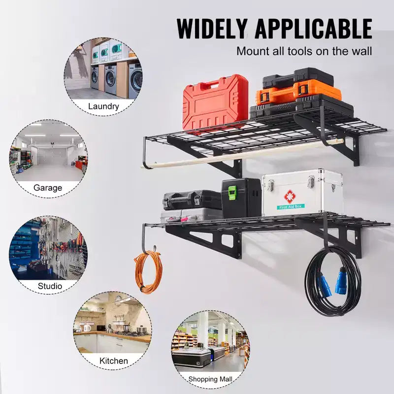 Étagères de rangement de garage VEVOR, lot de 2, étagères de garage murales robustes de 1,8 x 0,6 m, capacité de charge de 453 kg (total)