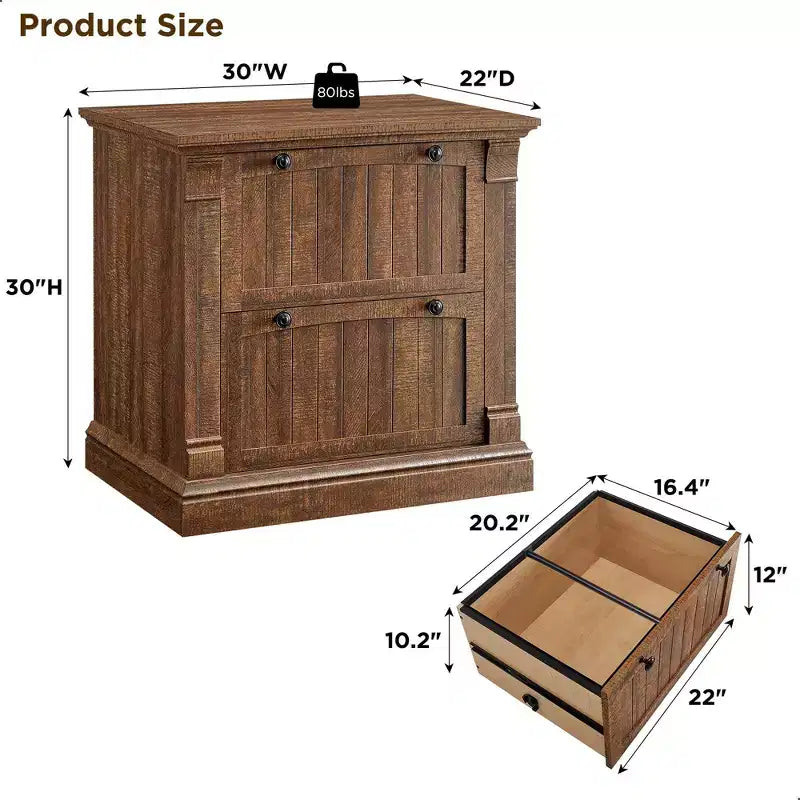 Meuble de classement 2 tiroirs style rustique, classeur latéral, pour dossiers suspendus et tiroirs à verrouillage, pour bureau à domicile