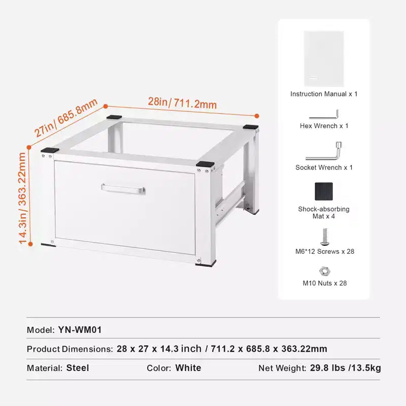 Piedestal de lessive VEVOR 27" de large 14.4" de haut, base de laveuse et sécheuse, support de plate-forme à ajustement universel, capacité de 300 kg, base multifonctionnelle robuste