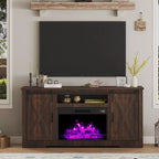 Meuble TV AMERLIFE avec cheminée et porte coulissante style grange pour téléviseurs jusqu'à 73 pouces, meuble de divertissement avec cheminée style ferme 63 pouces