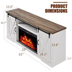 Meuble TV AMERLIFE avec cheminée et porte coulissante style grange pour téléviseurs jusqu'à 73 pouces, meuble de divertissement avec cheminée style ferme 63 pouces
