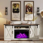 Meuble TV AMERLIFE avec cheminée et porte coulissante style grange pour téléviseurs jusqu'à 73 pouces, meuble de divertissement avec cheminée style ferme 63 pouces