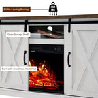 Meuble TV AMERLIFE avec cheminée et porte coulissante style grange pour téléviseurs jusqu'à 73 pouces, meuble de divertissement avec cheminée style ferme 63 pouces