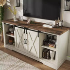 Meuble TV AMERLIFE avec cheminée et porte coulissante style grange pour téléviseurs jusqu'à 73 pouces, meuble de divertissement avec cheminée style ferme 63 pouces