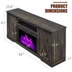 Meuble TV AMERLIFE avec cheminée et porte coulissante style grange pour téléviseurs jusqu'à 73 pouces, meuble de divertissement avec cheminée style ferme 63 pouces