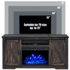 Meuble TV AMERLIFE avec cheminée et porte coulissante style grange pour téléviseurs jusqu'à 73 pouces, meuble de divertissement avec cheminée style ferme 63 pouces